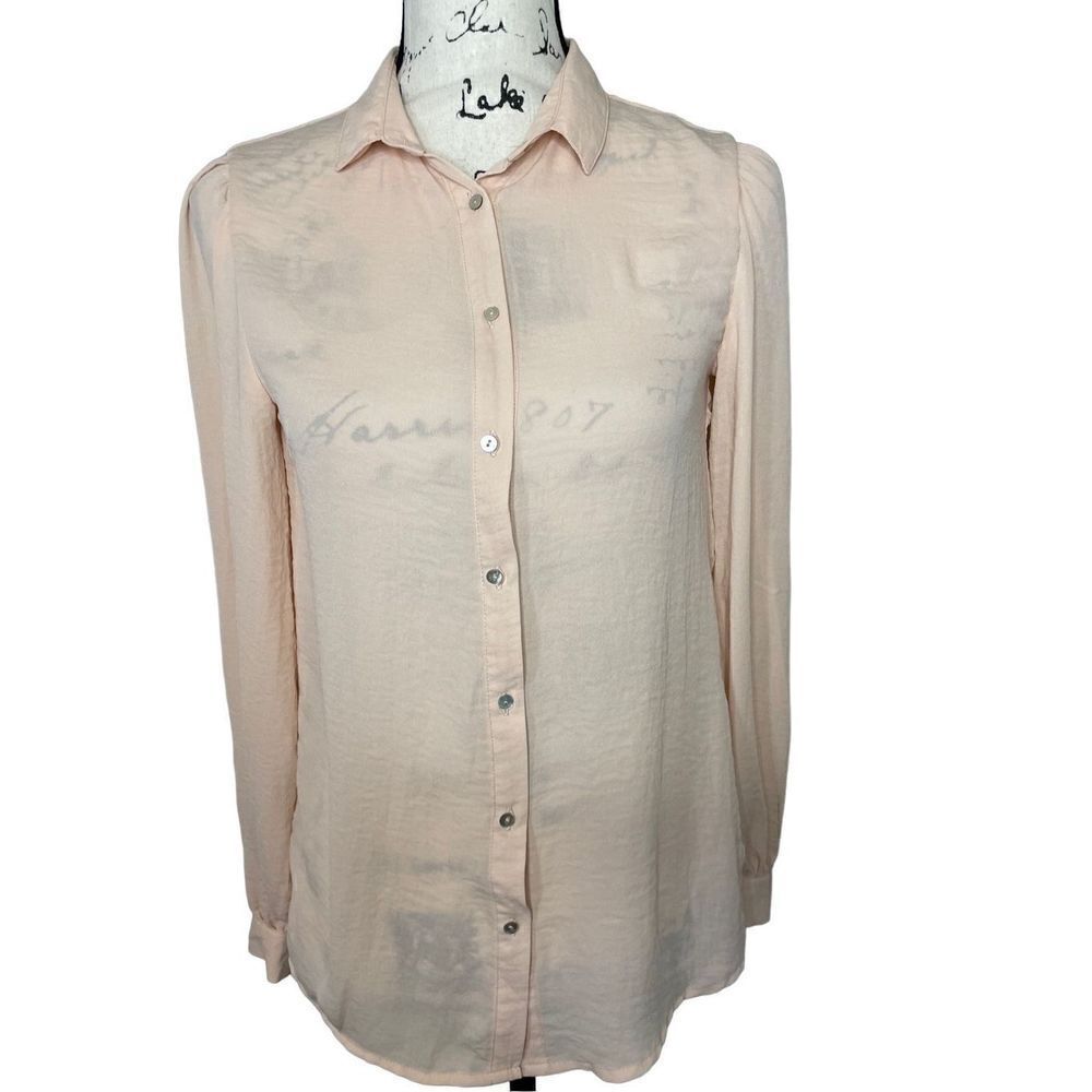 H&M light sheer pink flowy long sleeve blouse, Size 4